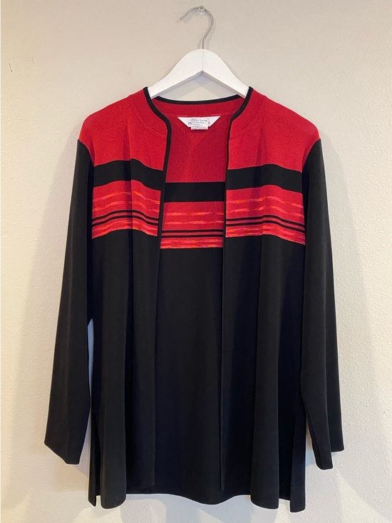 Misook Sweaters - Misook Red & Black Striped Open Front Knit Cardigan Jacket - Size Small
